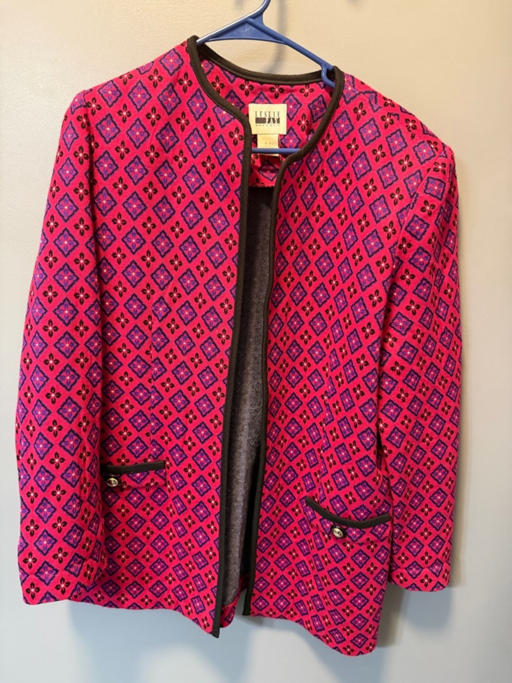 Vintage Leslie Fay Pink Patterned Open-Front Jacket